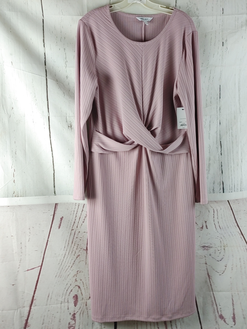Nine West Dusty Pink Twist-Front Ribbed Midi Dress Size XL